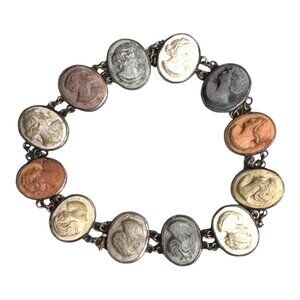 Vtg Lava 800 Silver Cameo Bracelet Multi-Color Oval Panels High Relief Victorian